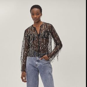 Nasty Gal Black Mesh Sequin Top Size 4
